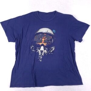 Vintage Graphic Tee Mens XL Blue Fighter Pilot Helmet Butterfly Distressed Tee